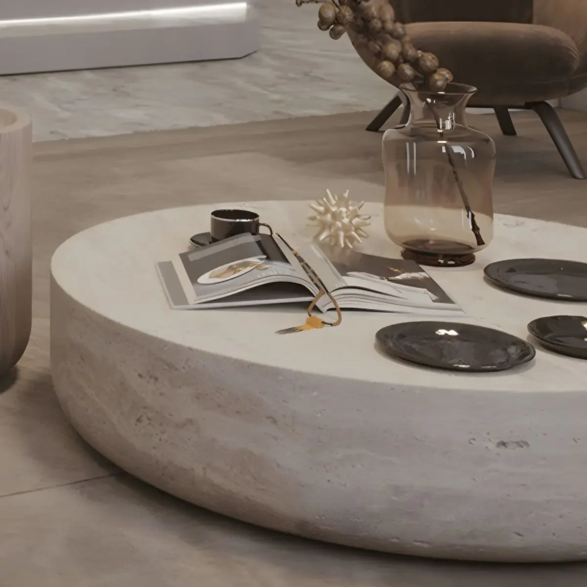 HULDA - Table basse en travertin