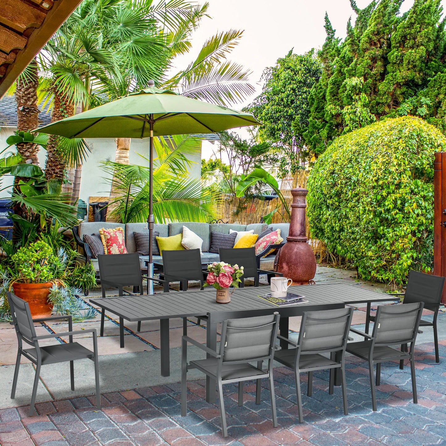 VINCENT - Ensemble de table de jardin extensible en aluminium